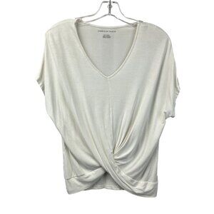 American Eagle Women’s V-Neck Short Sleeve Twisted Hem Top Ivory XS